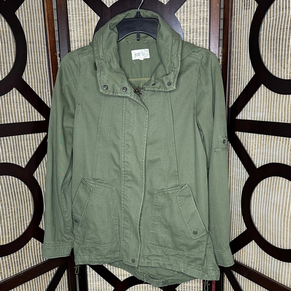 Women’s Jolt Green Military Style Utility Anorak Hooded Flap Pockets Jacket M